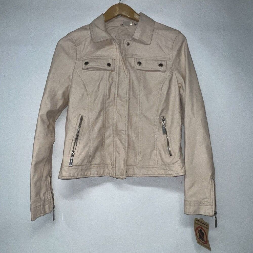 Jou Jou Womens Sz XL Pink Faux Leather Motorcycle Moto Zip Jacket